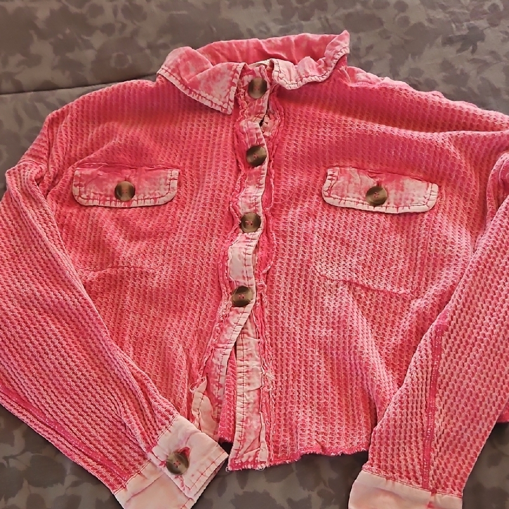 Pink Button-Up Waffle Knit Shacket